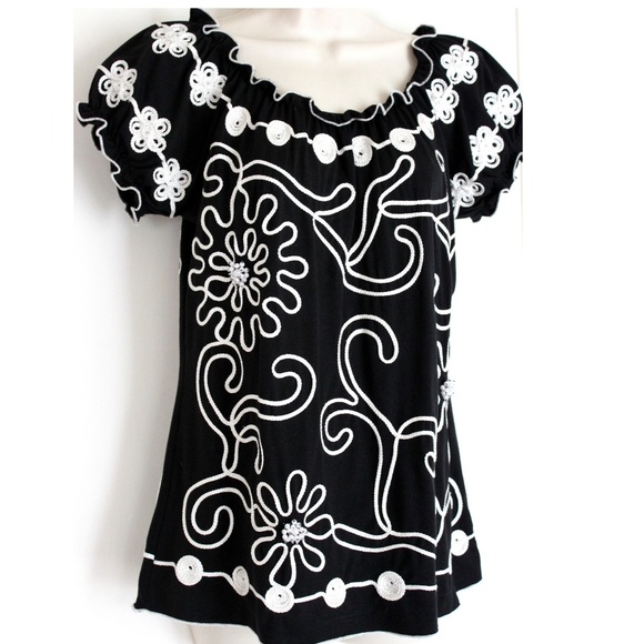 Smock Tunic Lauren Michelle Embroidered Classy B/W - Picture 3 of 8